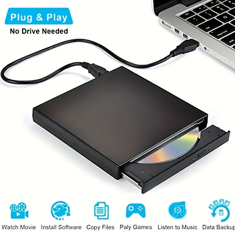 USB 2.0 Slim Portable External CD/DVD-RW Drive voor Laptop, Notebook & Desktop - Brand- en Lezersfunctie