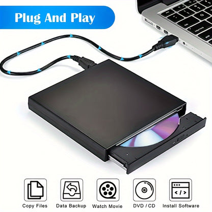 USB 2.0 Slim Portable External CD/DVD-RW Drive voor Laptop, Notebook & Desktop - Brand- en Lezersfunctie