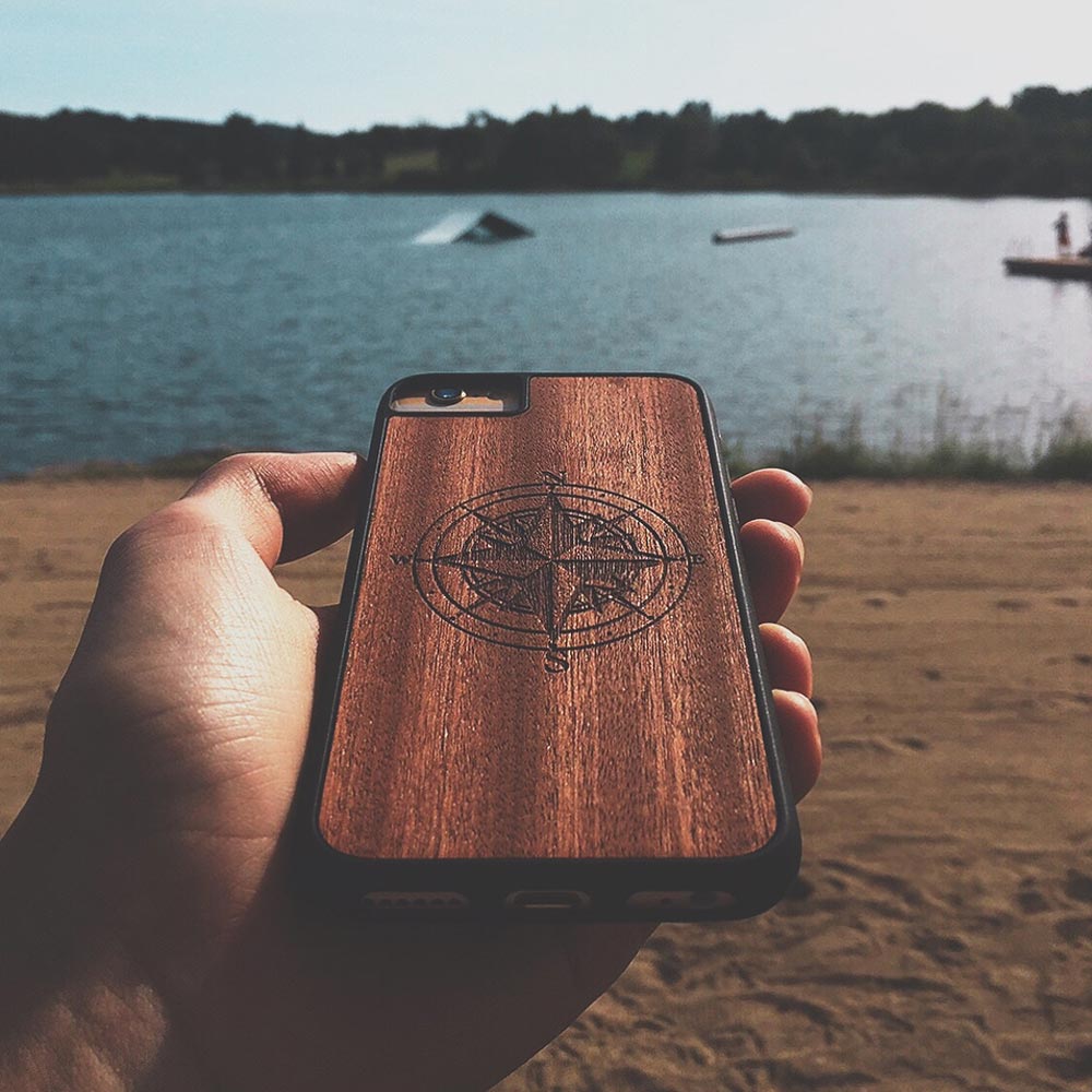 Compass luxury Mahogany wood phone case