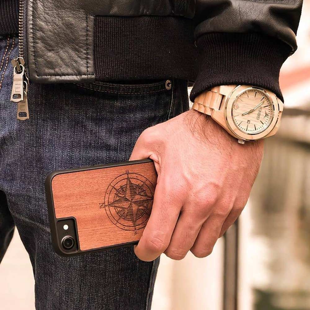 Compass luxury Mahogany wood phone case